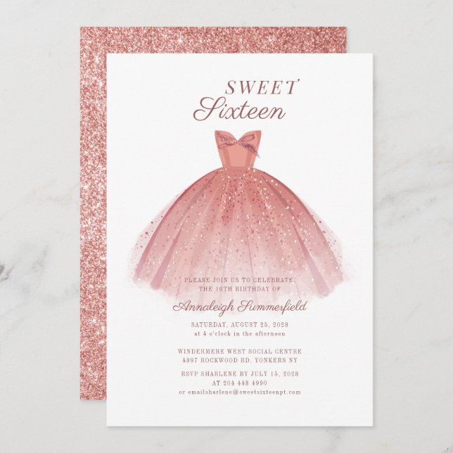 Modern Sweet 16 Script Sixteenth Birthday Party Invitation (Front/Back)