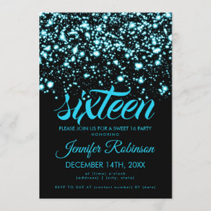 Modern Sweet 16 Teal Blue Midnight Glam Invitation
