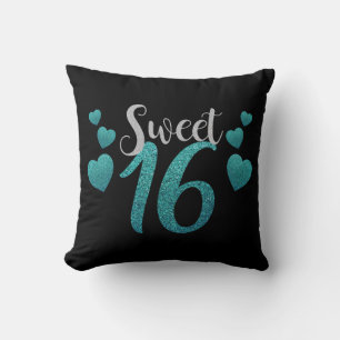 Modern Sweet 16th Birthday Party Black Grunge Cushion