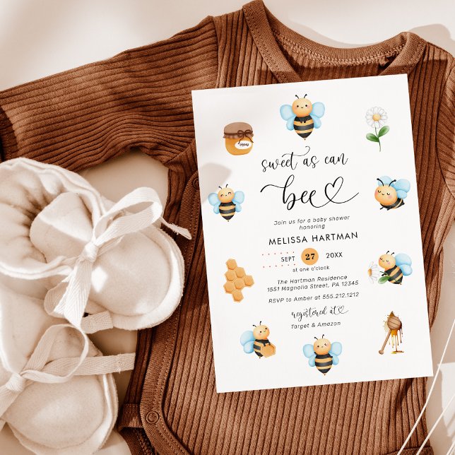 Modern Sweet As Can Bee Baby Shower Invitation (Creator Uploaded)