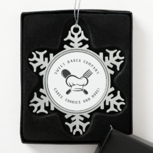 Modern Sweet Bakery Business Snowflake Pewter Christmas Ornament