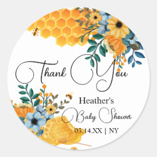 Modern Sweet Honey Bee Floral Baby Shower Classic Round Sticker