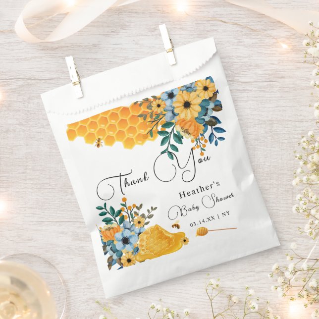 Modern Sweet Honey Bee Floral Baby Shower  Favour Bag (Clipped)