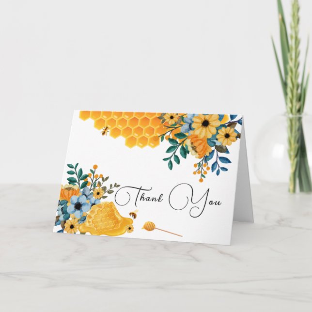 Modern Sweet Honey Bee Floral Baby Shower Thank You Card (Front)