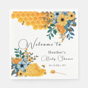 Modern Sweet Honey Bee Floral Baby Shower Welcome Napkin