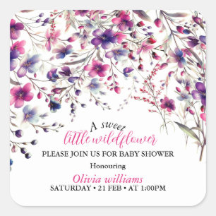 Modern sweet little wild flower pink baby square sticker
