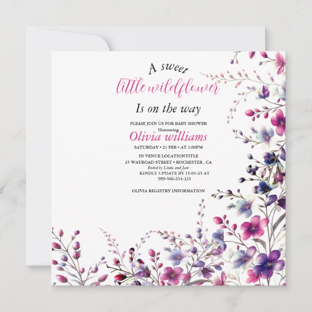 Modern sweet little wildflower pink baby shower (Front)