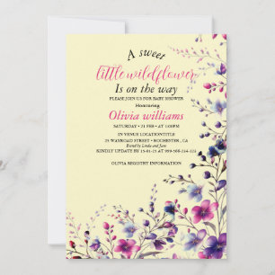 Modern sweet little wildflower pink baby shower invitation