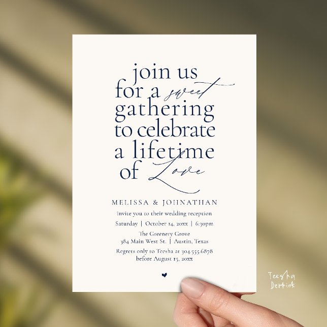 Modern Sweet Love Minimalist Wedding Reception Invitation (Modern Sweet Love Minimalist Wedding Reception Dinner Invitation Card in Navy Blue and Ivory)