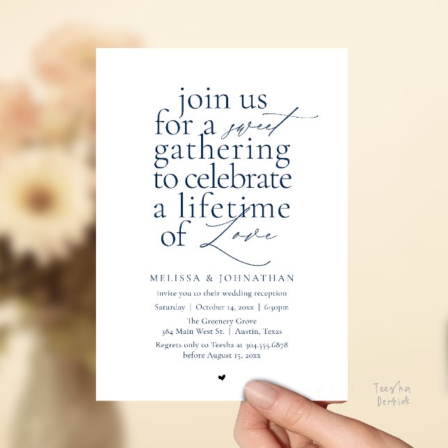 Modern Sweet Love Minimalist Wedding Reception Invitation (Modern Sweet Love Minimalist Wedding Reception Dinner Invitation Card in Navy Blue)