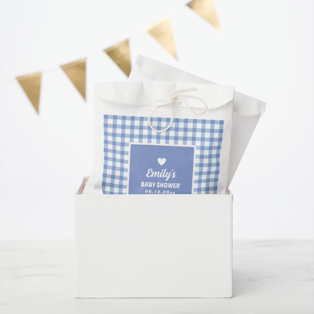 Modern Sweet Pastel Blue Gingham Boy Baby Shower Favour Bag (Party)