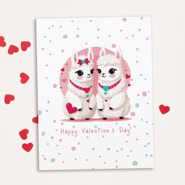 Modern Sweet Pastel Cute Llama Valentine's Day Postcard (Modern Sweet Pastel Cute Llama Valentine's Day Postcard)
