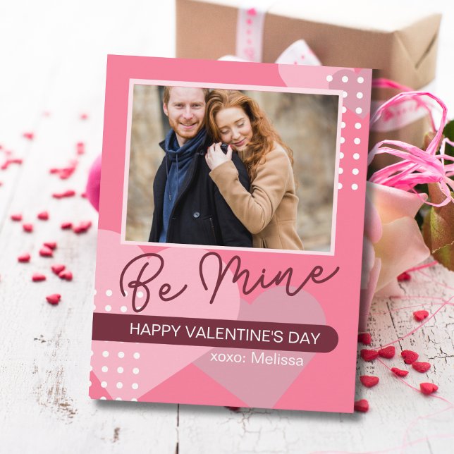 Modern Sweet Pink Be Mine Valentine's Day Photo Holiday Card (Creator Uploaded)