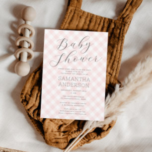 Modern + Sweet Pink Gingham Girl Baby Shower Invitation