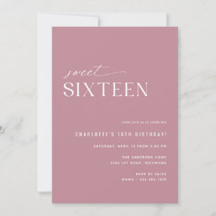 Modern Sweet Sixteen Dusty Rose Pink 16th Birthday Invitation