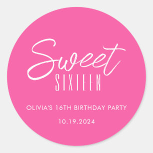 Modern Sweet Sixteen hot pink girls 16th birthday Classic Round Sticker