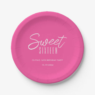 Modern Sweet Sixteen hot pink girls 16th birthday Paper Plate
