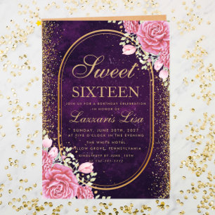 Modern Sweet Sixteen Purple Surprise birthday Invitation