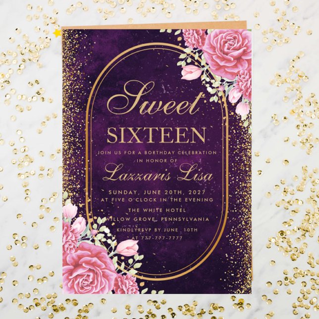 Modern Sweet Sixteen Purple Surprise birthday  Invitation (Creator Uploaded)