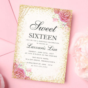 Modern Sweet Sixteen Surprise Floral birthday Invitation