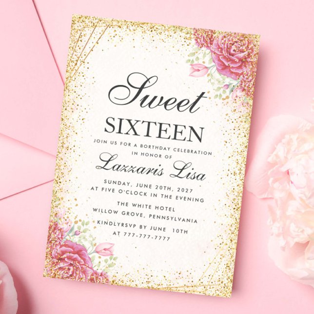 Modern Sweet Sixteen Surprise Floral birthday Invitation (Creator Uploaded)