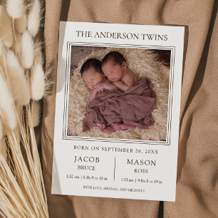 Modern Sweet Twins Photo Birth Announcement