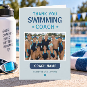 Modern Swimming Team Photo Coach Thank You Card
