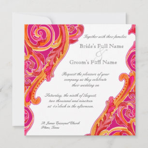 Modern Swirl Flourish Heart Tangerine Hot Pink Invitation