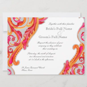 Modern Swirl Flourish Heart Tangerine Hot Pink Invitation