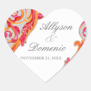 Modern Swirl Flourish Heart Tangerine Hot Pink Sticker