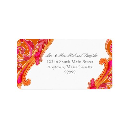 Modern Swirl Flourish Heart Tangerine Orange Address Label