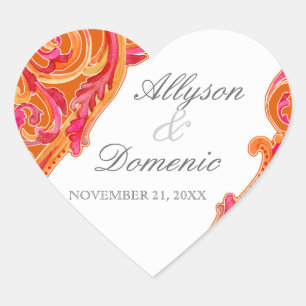 Modern Swirl Flourish Heart Tangerine Orange Sticker
