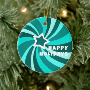 Modern Swirl HAPPY HOLIDAYS CUSTOM Green Ceramic Ornament