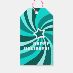 Modern Swirl HAPPY HOLIDAYS CUSTOM Green TO FROM Gift Tags