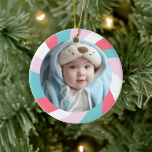 Modern Swirl HAPPY HOLIDAYS CUSTOM PHOTO Star Ceramic Ornament