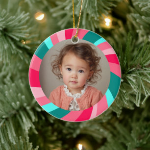 Modern Swirl HAPPY HOLIDAYS CUSTOM PHOTO Star Ceramic Ornament