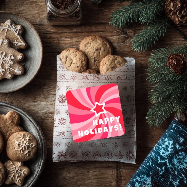 Modern Swirl HAPPY HOLIDAYS CUSTOM Red Pink Square Sticker (Modern Swirl HAPPY HOLIDAYS CUSTOM Red Pink Square Sticker
)