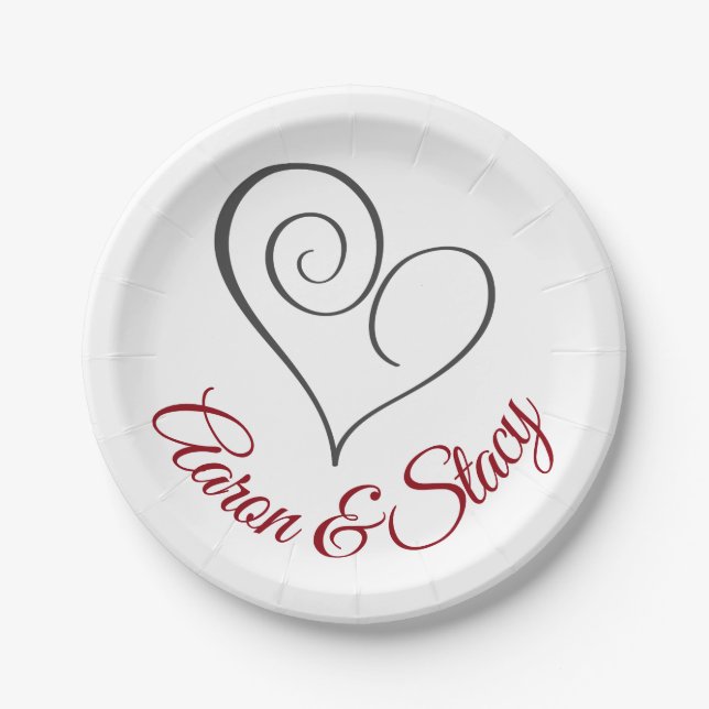 Modern Swirl Heart Personalised Paper Plate (Front)