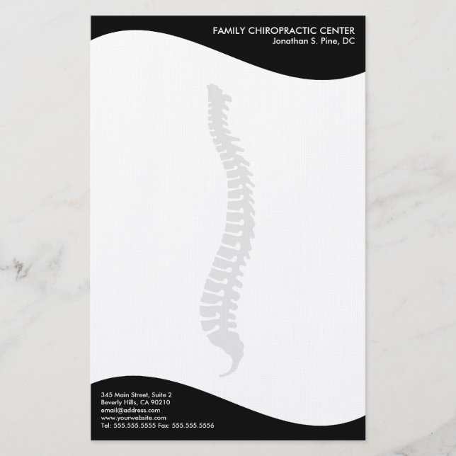 Modern Swirl Lateral Spine Chiropractic Stationery (Front)