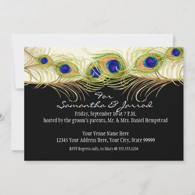 Modern Swirl Peacock Feathers Engagement Save Date Invitation (Front)