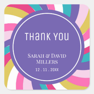 Modern Swirl Rainbow Vibrant Wedding Square Sticker