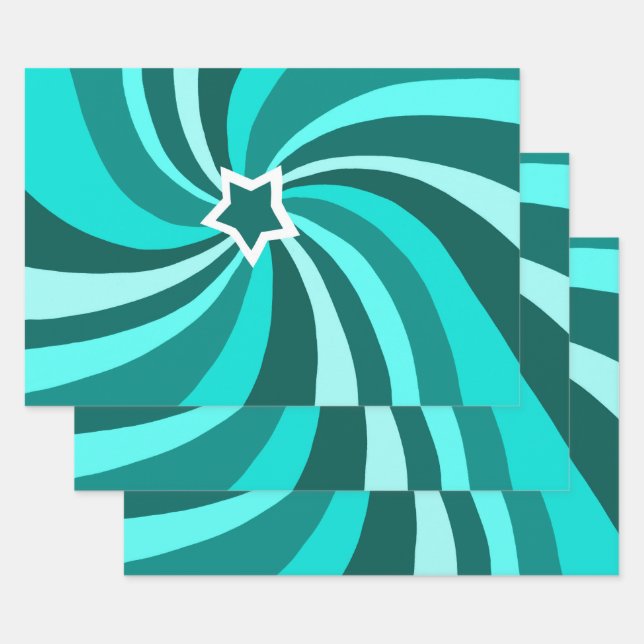Modern Swirl Star Green Set of  Wrapping Paper Sheet (Set)