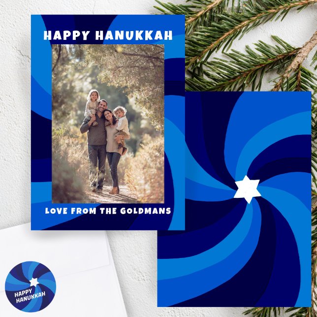 Modern Swirl Star of David HAPPY HANUKKAH CUSTOM Holiday Card (Modern Swirl Star of David HAPPY HANUKKAH CUSTOM Photo Holiday Card
)