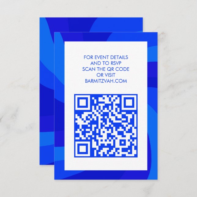 Modern Swirl Star of David QR Code Bar Bat Mitzvah Enclosure Card (Front/Back)