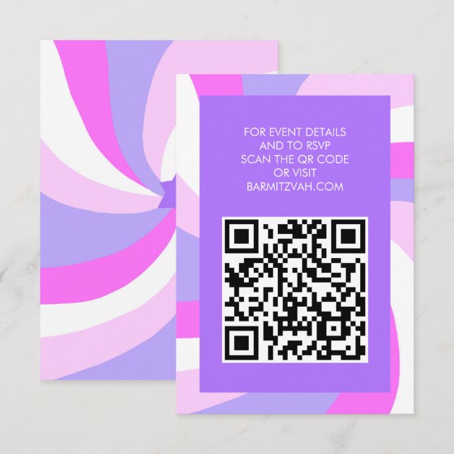 Modern Swirl Star of David QR Code Bar Bat Mitzvah Enclosure Card (Front/Back)