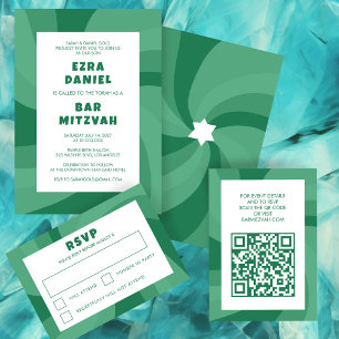Modern Swirl Star of David QR Code Bar Bat Mitzvah Enclosure Card