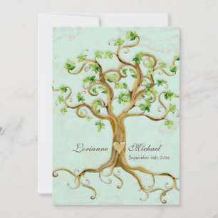 Modern Swirl Tree Roots Leaf Antique Parchment Invitation