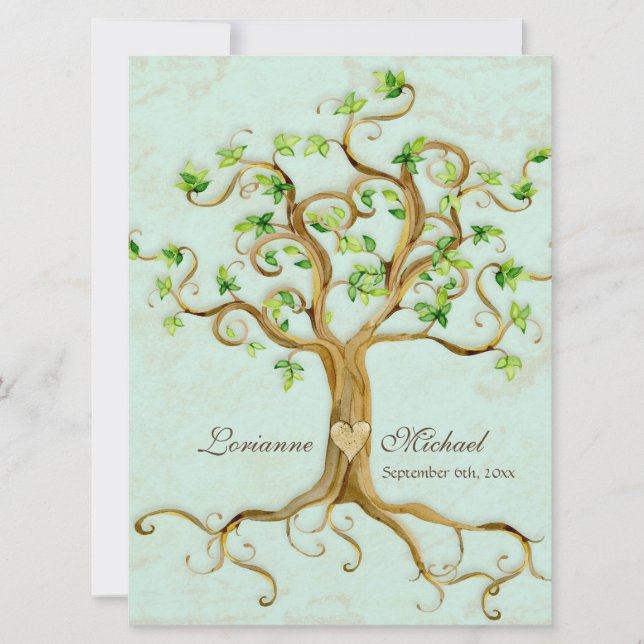 Modern Swirl Tree Roots Leaf Antique Parchment Invitation (Front)
