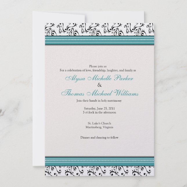 Modern Swirl Wedding Invitation (Teal) (Front)