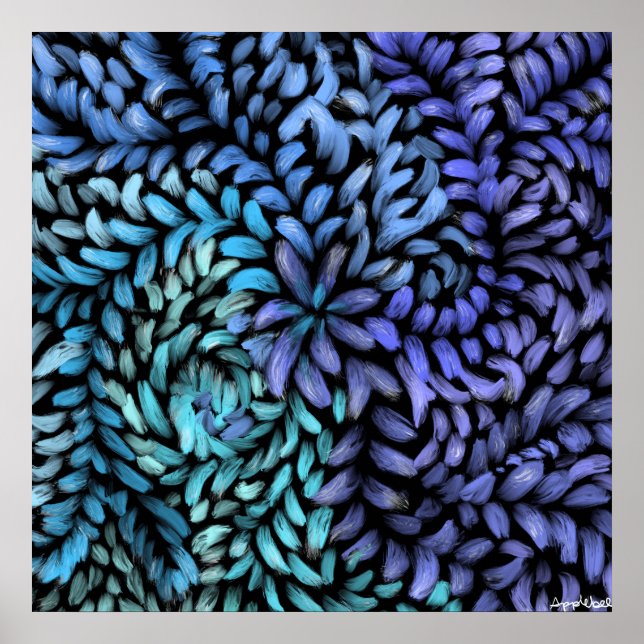 Modern swirling teal and blue petals canvas print (Front)